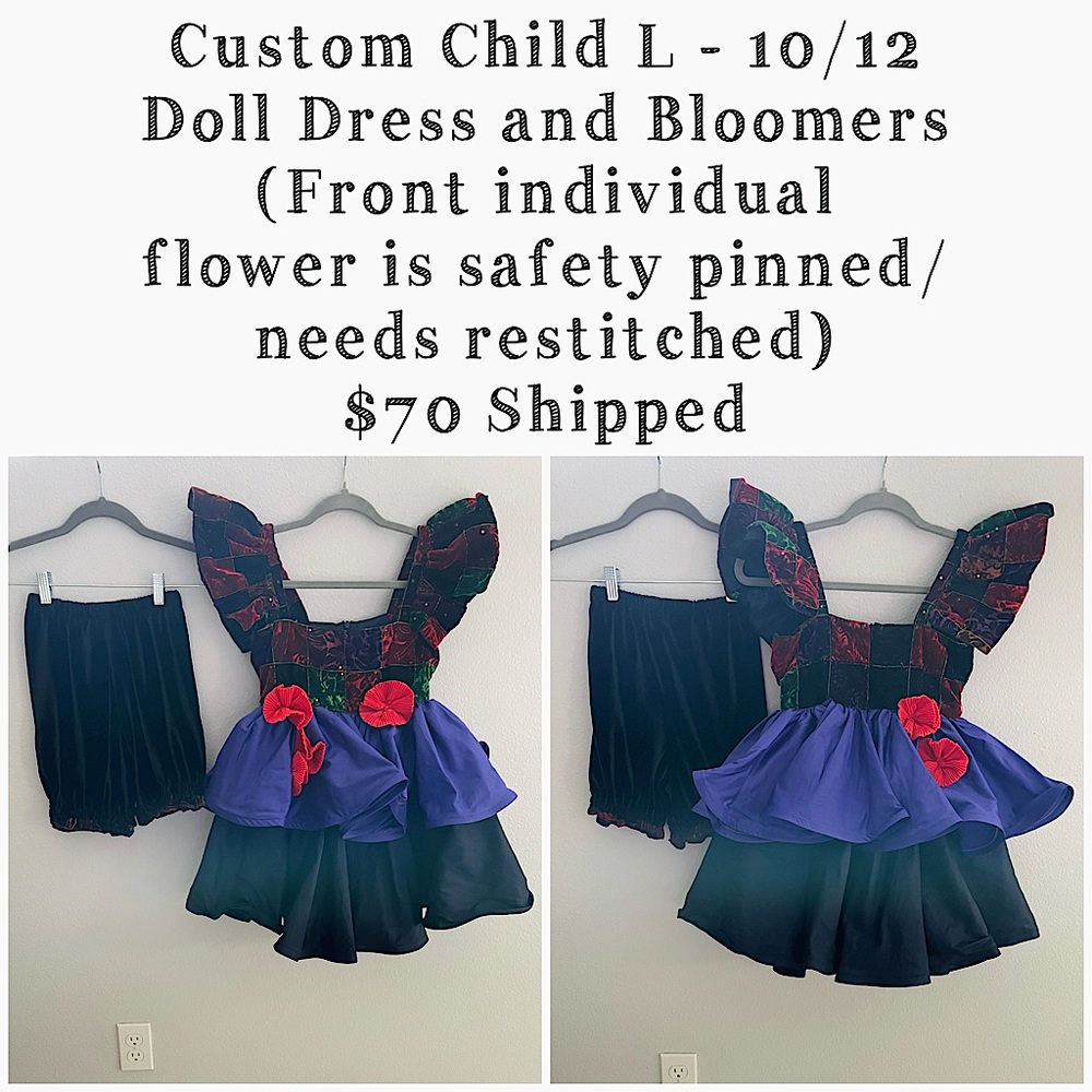 Custom L - 10/12 Child Doll Dance Costume, Purple, Jazz/Tap/Open